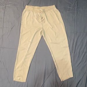Straight Legged Beige Polyester Flow(y) Pants